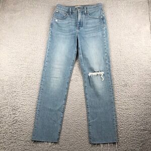 Madewell The Perfect Vintage Jeans Womens 26 Blue High Rise Knee Hole Fray NEW